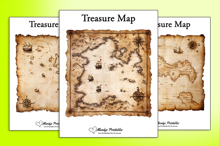 Treasure Math Map worksheet featuring subtraction practice for fifth graders with a pirate theme
