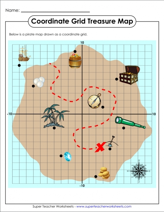 Treasure Math Map worksheet for fifth graders focusing on subtraction skills