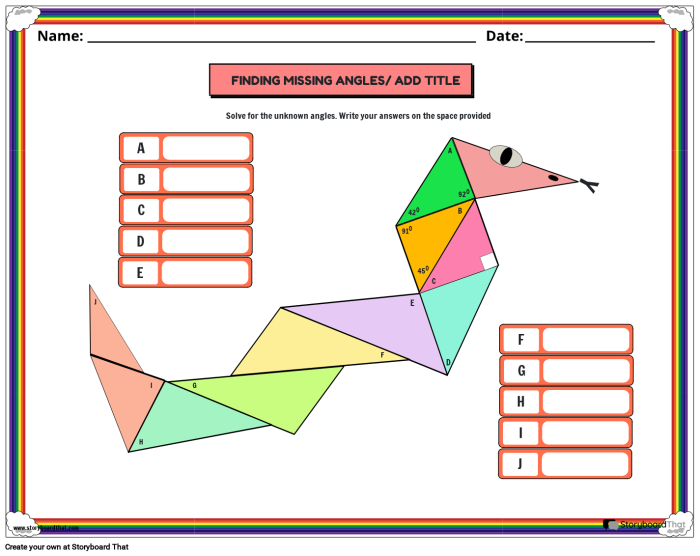 Eighth grade geometry worksheet featuring a Triangle Angle Sum Theorem problem set for finding missing interior angles