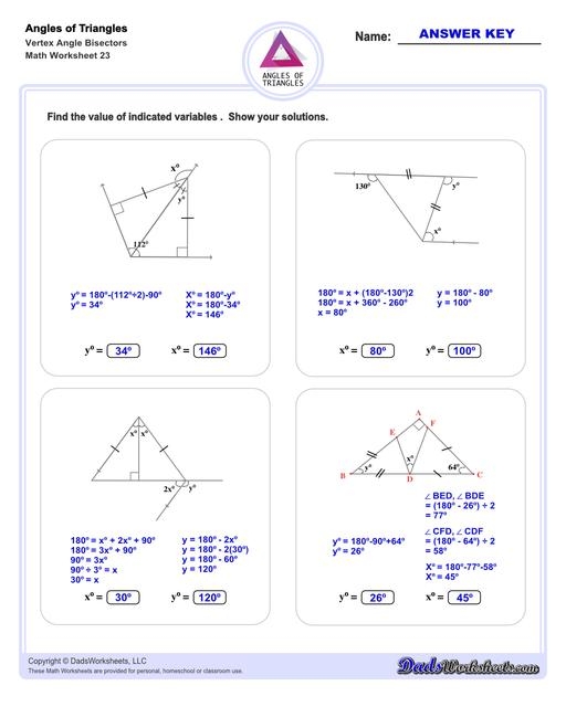 Two triangles with algebraic expressions for angle measures requiring students to apply the Triangle Angle-Sum Theorem to solve for unknown variables in eighth grade geometry