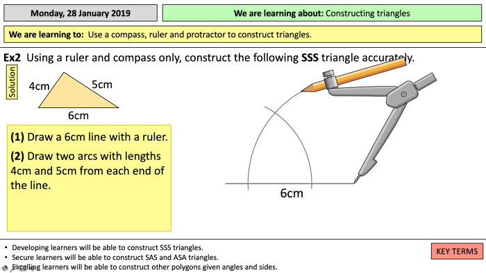 Constructing Triangles Given Conditions Worksheet 11 Seventh grade math worksheet focusing on geometric construction of triangles from provided measurements