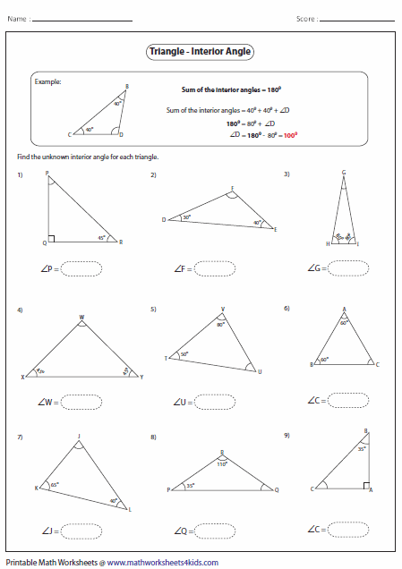 Triangle with algebraic expressions for angles requiring students to find the variable value using angle sum properties