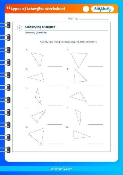 Three Types of Triangles Worksheet 8 Identifying Geometric Shapes Third grade worksheet illustrating the difference between equilateral, isosceles, and scalene triangles