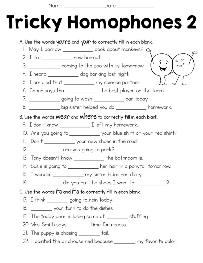 Tricky Homophones Worksheet Fifteen Reading Exercise Fourth grade student completing a tricky homophones worksheet about peace and piece
