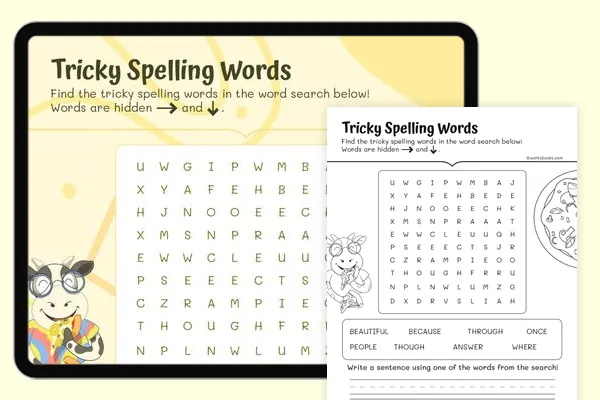 Third grade students practicing writing irregularly spelled words on a phonics worksheet