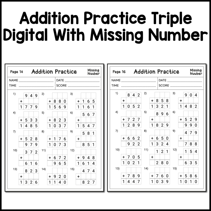 Second grade student working on a three digit addition practice worksheet
