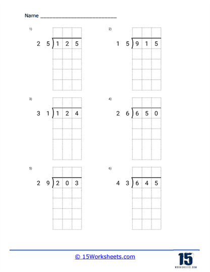 Practice worksheet for mastering triple digit division skills Worksheet featuring triple digit division problems for fourth graders