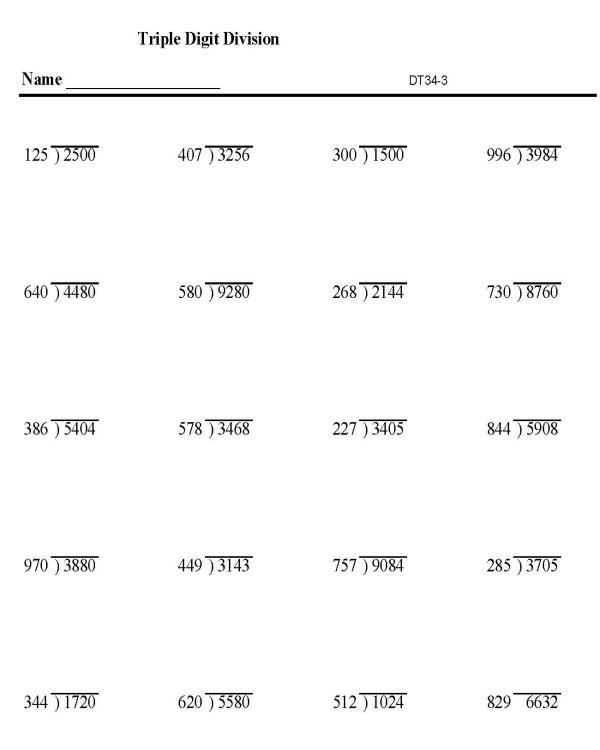 Practice difficult division with this engaging Triple Digit Division worksheet Worksheet featuring Triple Digit Division problems for fourth graders