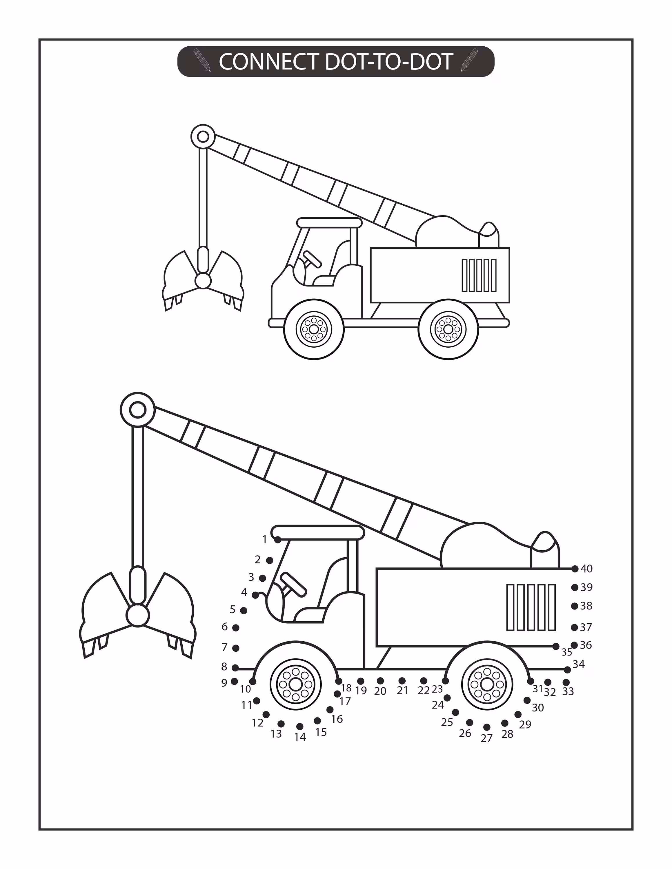 Fun truck dot-to-dot worksheet to help kids learn the alphabet Truck dot-to-dot activity for preschoolers focusing on the letter T