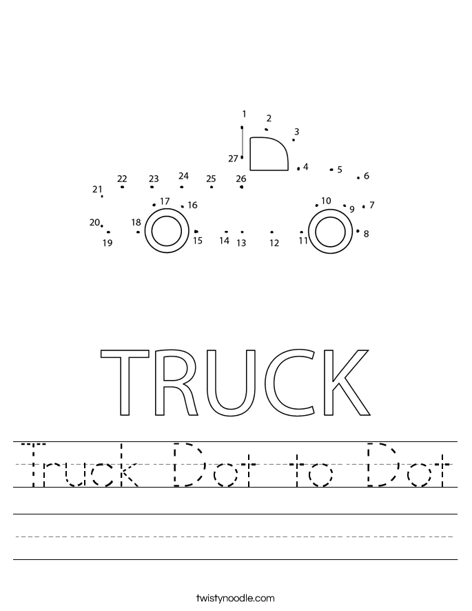 Fun truck dot-to-dot worksheet for learning the alphabet in Pre-K Truck dot-to-dot activity highlighting the letter T for preschoolers