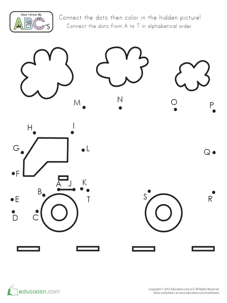 Truck Dot-to-Dot Activity Worksheet 15 Pre-K worksheet featuring a truck dot-to-dot puzzle for learning the letter T