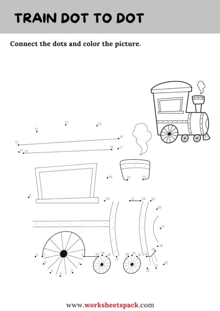 Truck Dot-to-Dot Activity Worksheet 5 Pre-K dot-to-dot worksheet featuring a truck to help students learn the letter T