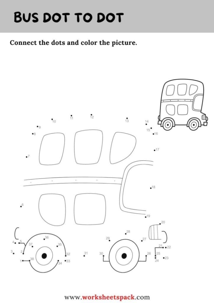 Connect the dots to reveal a truck, perfect for Pre-K learners exploring the alphabet Dot-to-dot worksheet featuring a truck, emphasizing that the word "truck" begins with T
