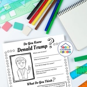Third grade multiplication worksheet featuring a Donald Trump fact sheet and math problems