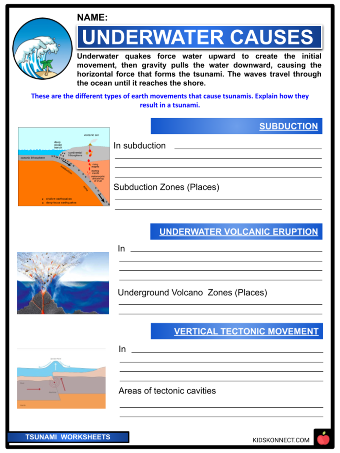Educational worksheet on tsunami science for fifth graders
