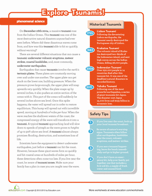Worksheet on tsunami science for fifth graders exploring the dynamics of tsunamis