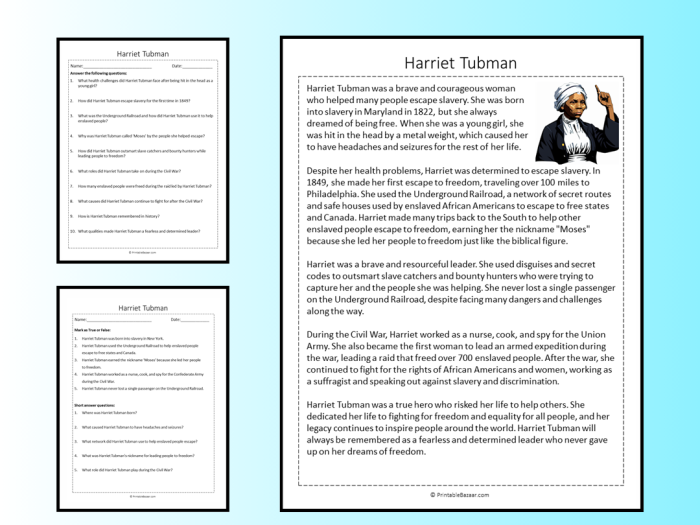 Third grade math worksheet featuring a historical lesson on Harriet Tubman and a place value activity