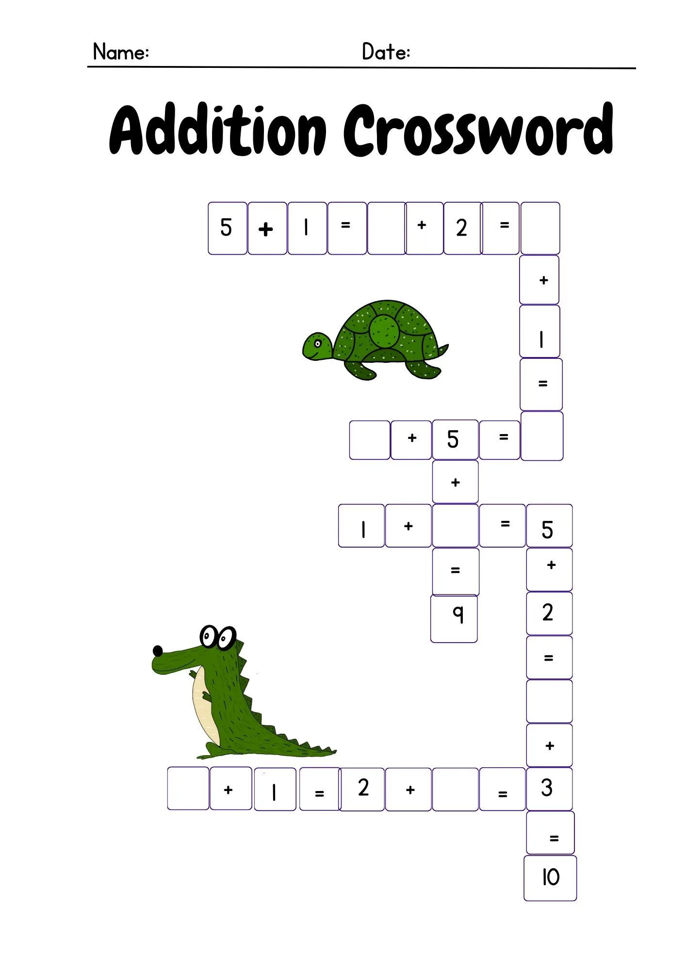 Second grade student completing a two-digit addition crossword puzzle focused on fractions practice