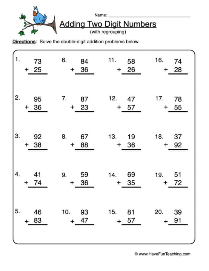 History worksheet for Second Grade Two-Digit Addition worksheet for Second Grade