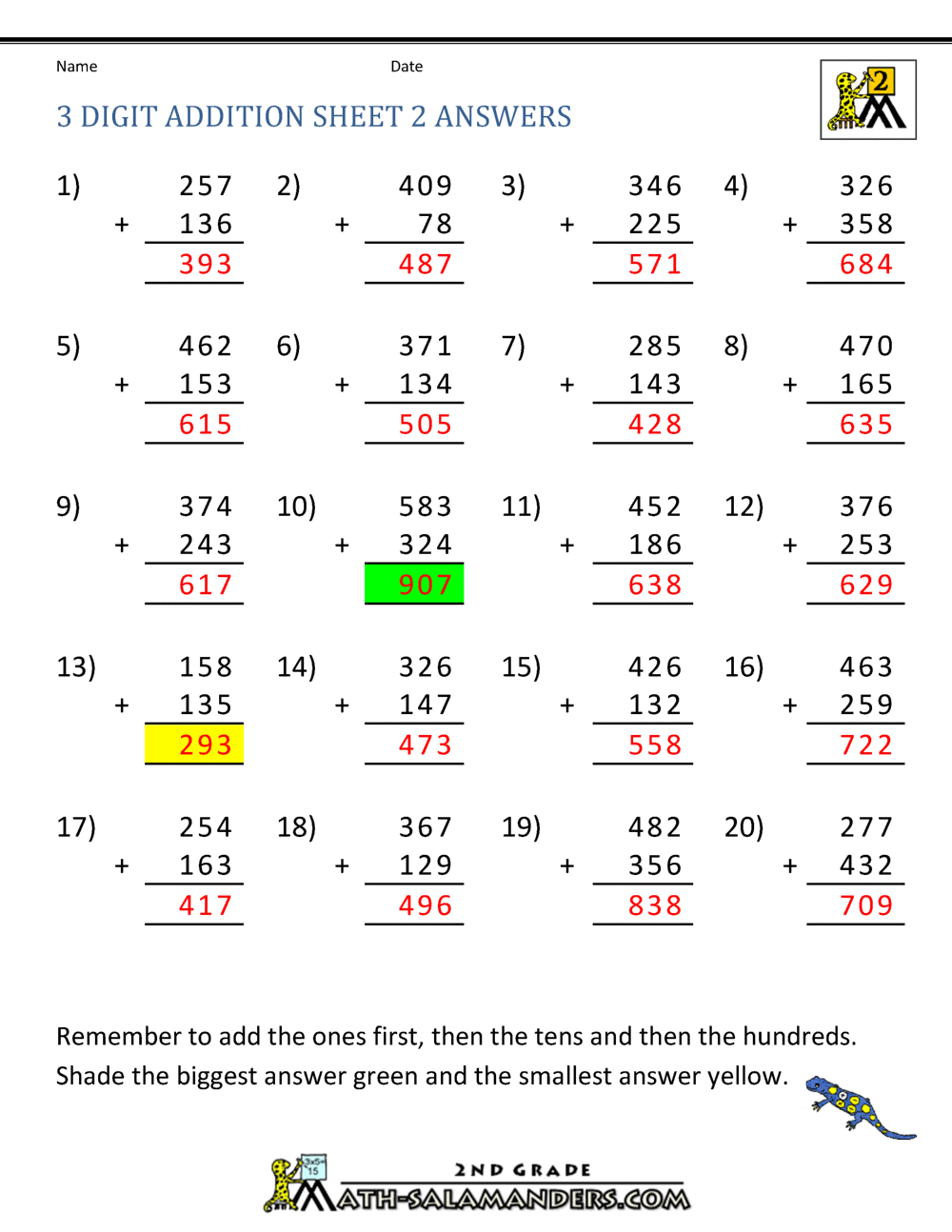 History worksheet for Second Grade Two-Digit Addition worksheet for Second Grade