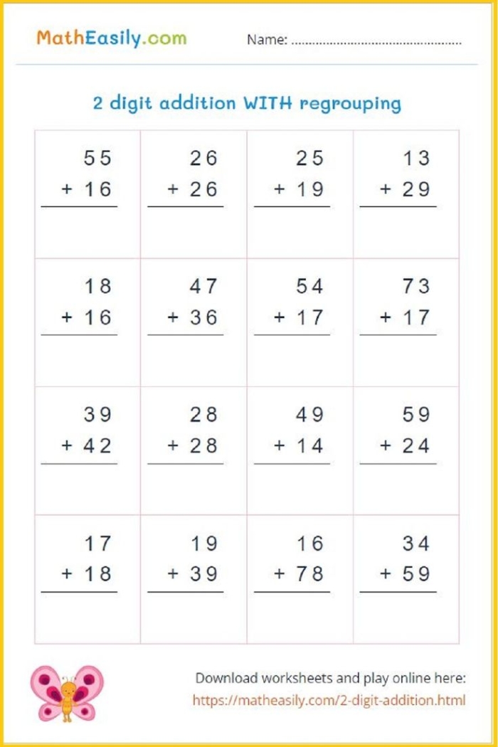 Easter Math Practice: Two-Digit Addition Problems for Grade 2 Learners Second grade students solving Easter-themed two-digit addition problems on a colorful math practice worksheet