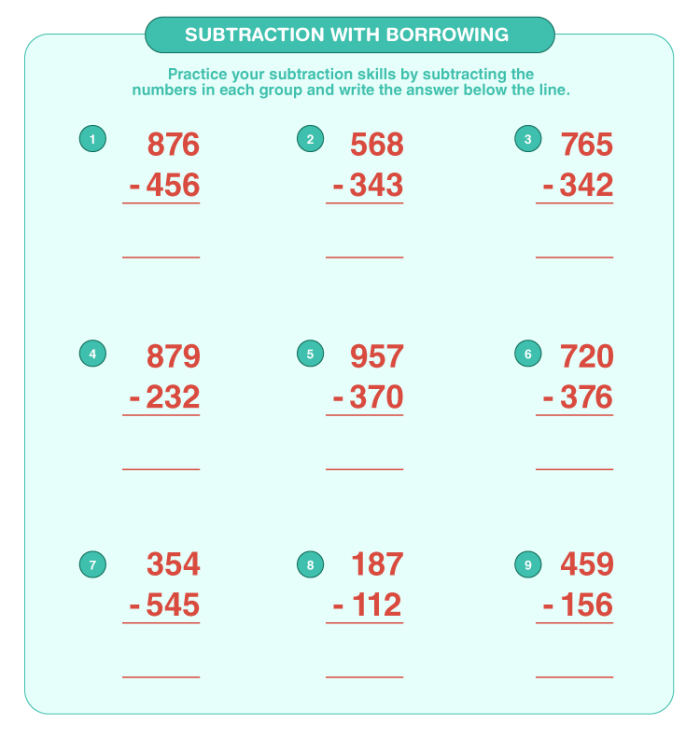 Two-digit subtraction worksheet focusing on borrowing for second graders