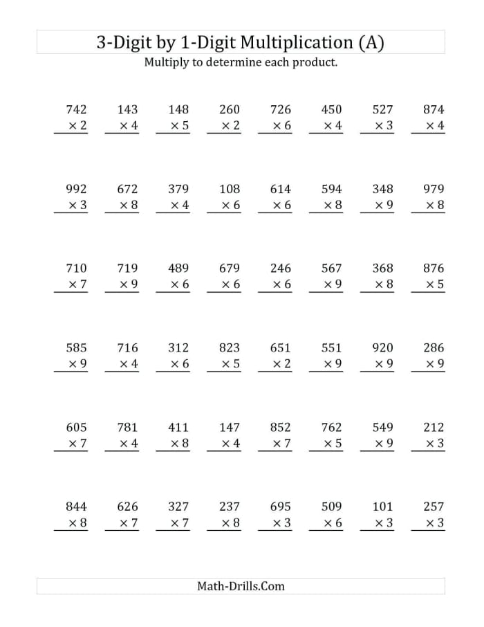 Two-digit multiplication worksheet for practicing multiplication with one-digit numbers