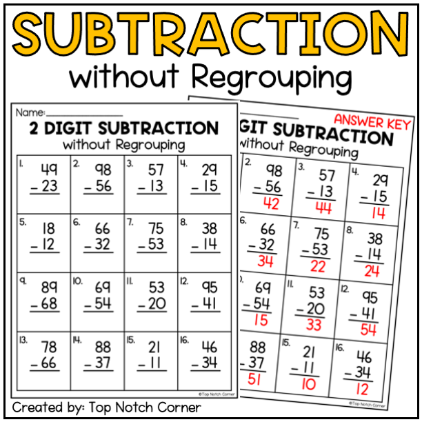 ALT text for a two-digit subtraction with borrowing worksheet designed for second graders