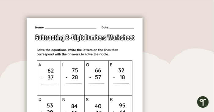 Engaging worksheet to enhance subtraction skills with a word problem included at the end Practice Two-Digit Subtraction worksheet for second graders featuring problems that require borrowing