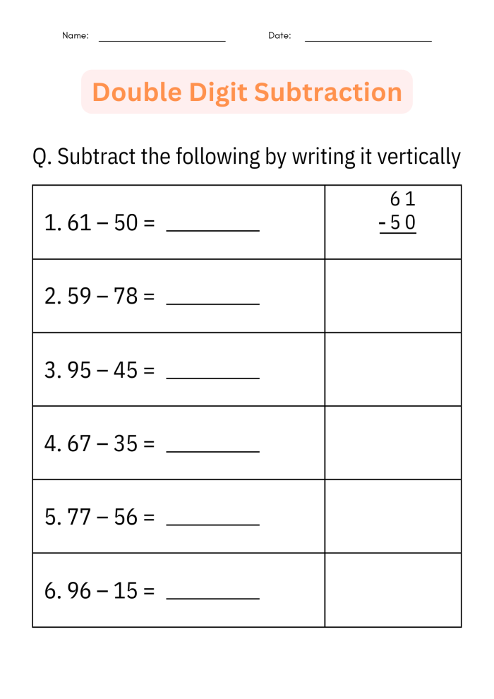 Engaging two-digit subtraction activities for second grade learning and practice Two-digit subtraction worksheet for second graders featuring math problems and a fun word puzzle