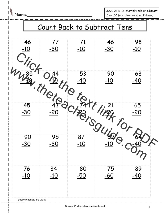 Worksheet image for enhancing second grade subtraction skills with two-digit numbers and a concluding puzzle Two-digit subtraction worksheet for second graders featuring engaging math problems and a fun word puzzle