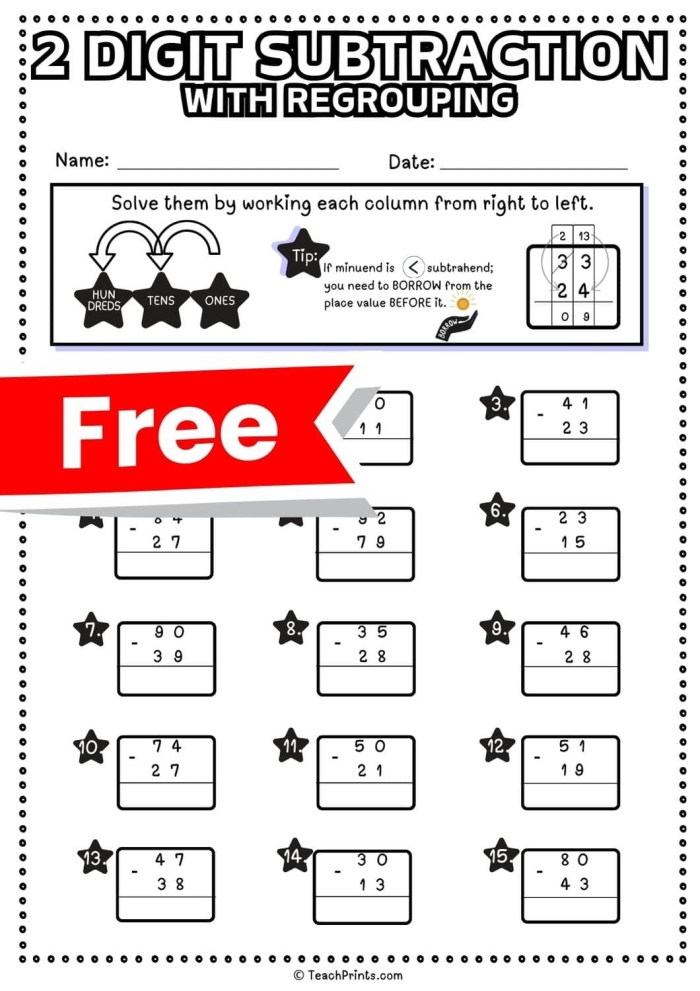 2nd Grade subtraction worksheet designed to enhance math skills and encourage learning through play Two-Digit Subtraction worksheet for second graders featuring math problems and a fun word puzzle
