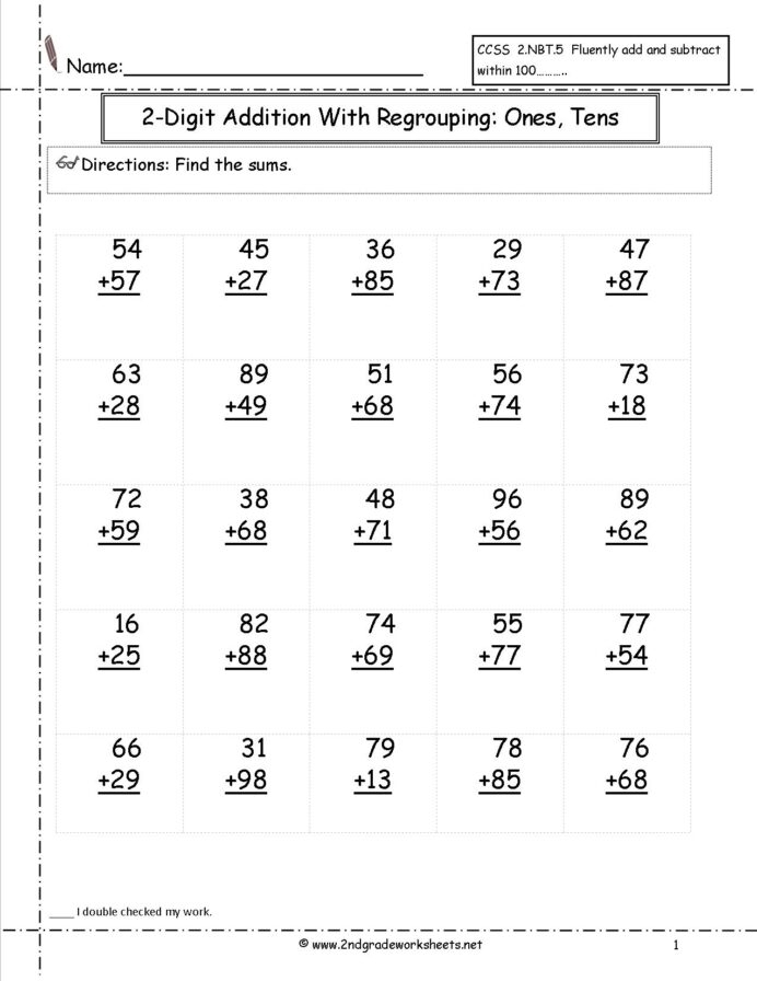 Worksheet displaying a two-digit word problem check-in for second graders focusing on addition and subtraction. Two-Digit Word Problem Check-in Worksheet for Second Grade Students.