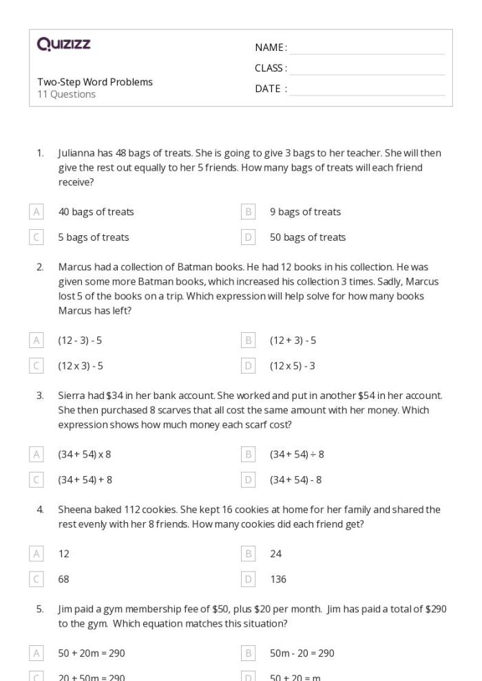 Worksheet featuring two-digit word problems for second graders