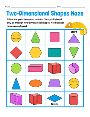 Engaging Two-Dimensional Shapes Maze worksheet for early math skills Colorful maze featuring two-dimensional shapes for kindergarten learners