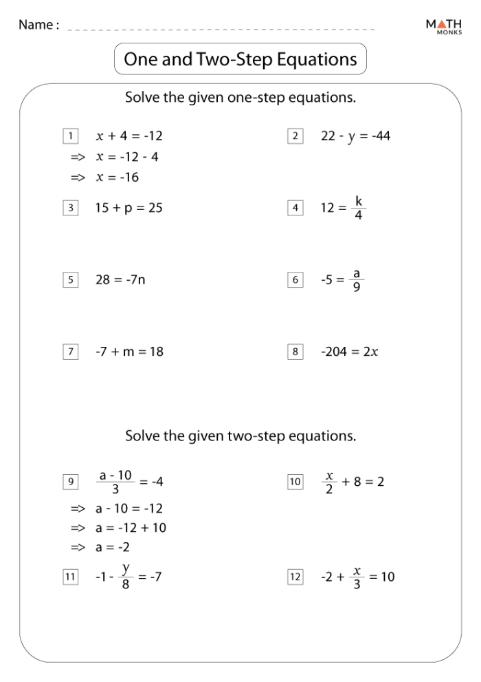 Seventh grade student solving a sightseeing-themed two-step equations worksheet for math practice