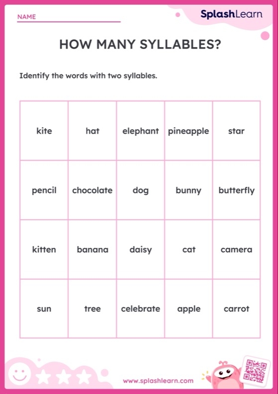 Worksheet image featuring two-syllable words with double consonants for early writing skills Two Syllable Words worksheet for Pre-K students focusing on double consonants