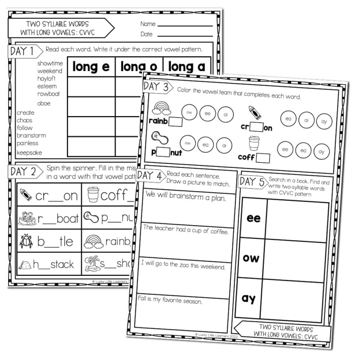 Engaging exercise for counting and breaking down syllables in words Two Syllable Words worksheet for Pre-K students focusing on double consonants