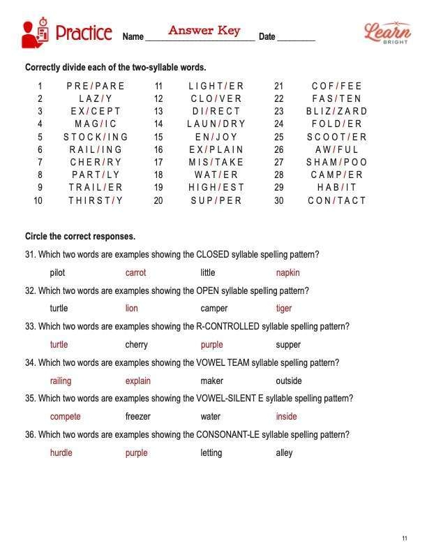 Engaging activity for counting syllables in two-syllable words Two Syllable Words worksheet focusing on double consonants for Pre-K learners