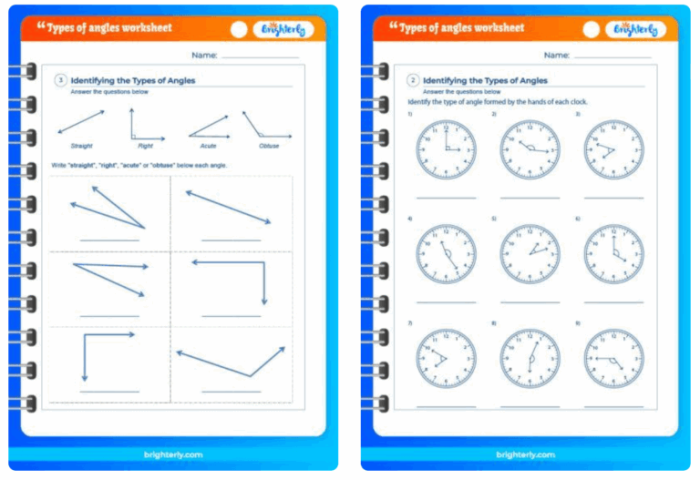 Worksheet featuring various types of angles for third-grade geometry practice