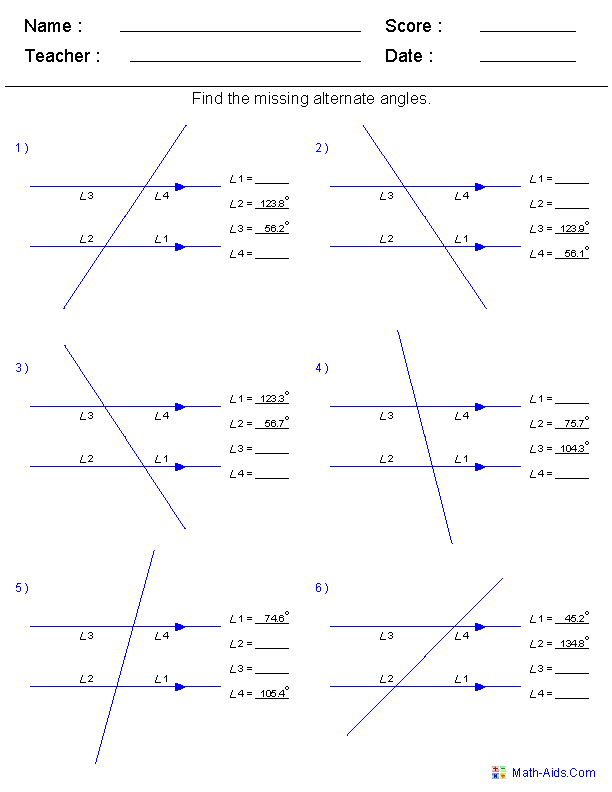 Worksheet featuring various types of angles for third-grade students