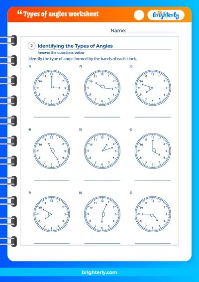 Worksheet for identifying various types of angles in geometry for third graders