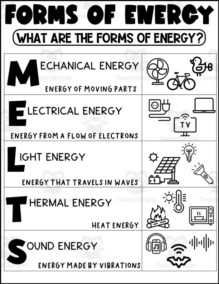 Educational Types of Energy worksheet for third grade science students 11 Third grade science worksheet about the different types of energy for students