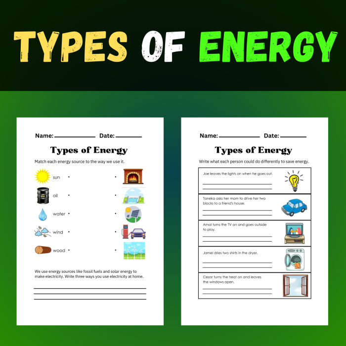 Educational energy types worksheet for third grade science lesson three Third grade types of energy worksheet for students learning about science