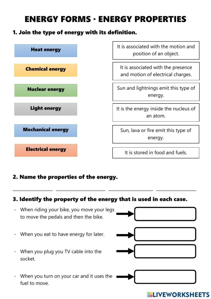Engaging info sheet on different types of energy for young scientists Types of energy worksheet for third graders featuring various energy forms