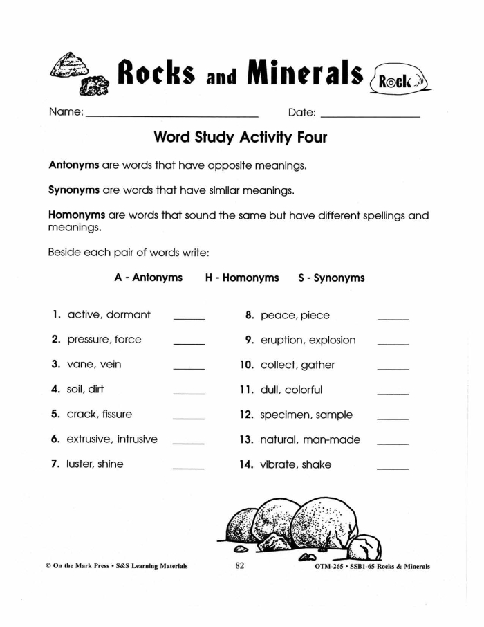 Types of Rocks Quiz Worksheet for Second Grade Earth Science Activity Worksheet for identifying the three main types of rocks in a fun quiz format