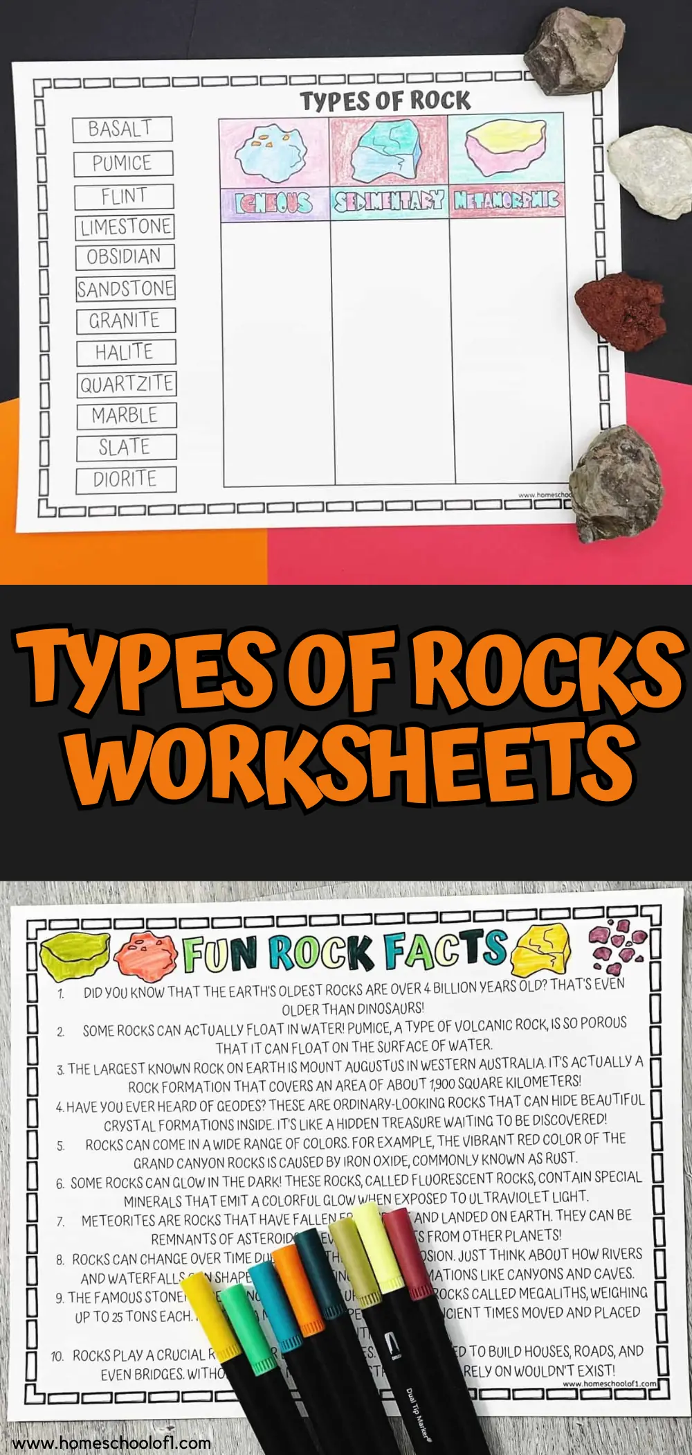 Second grade student learning about igneous, sedimentary, and metamorphic rocks on an educational worksheet