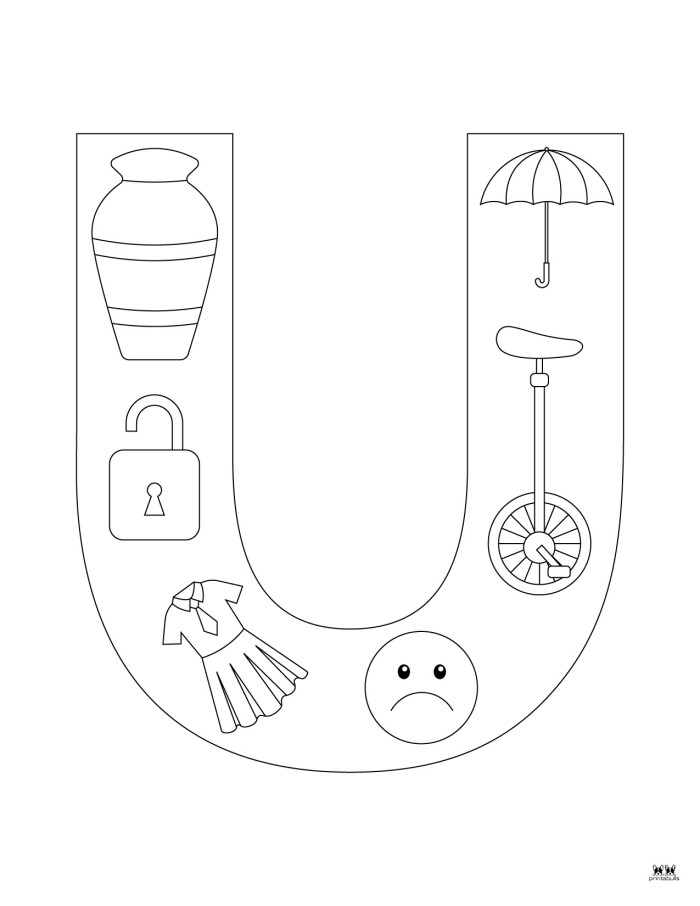 Engaging U Is For... worksheet to help young learners practice letter U sounds through coloring activities U Is For... worksheet featuring fun illustrations for preschoolers to color and learn about the letter U