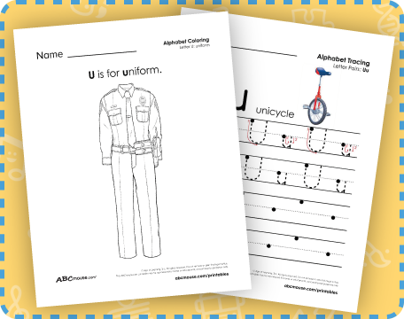 U Is For... worksheet to enhance alphabet skills in Pre-K children Worksheet featuring the letter U for preschoolers to color and learn phonics