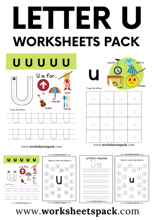 Engaging alphabet practice for Pre-K kids featuring fun coloring activities Colorful U Is For... worksheet designed for preschoolers to learn the letter U and its sounds
